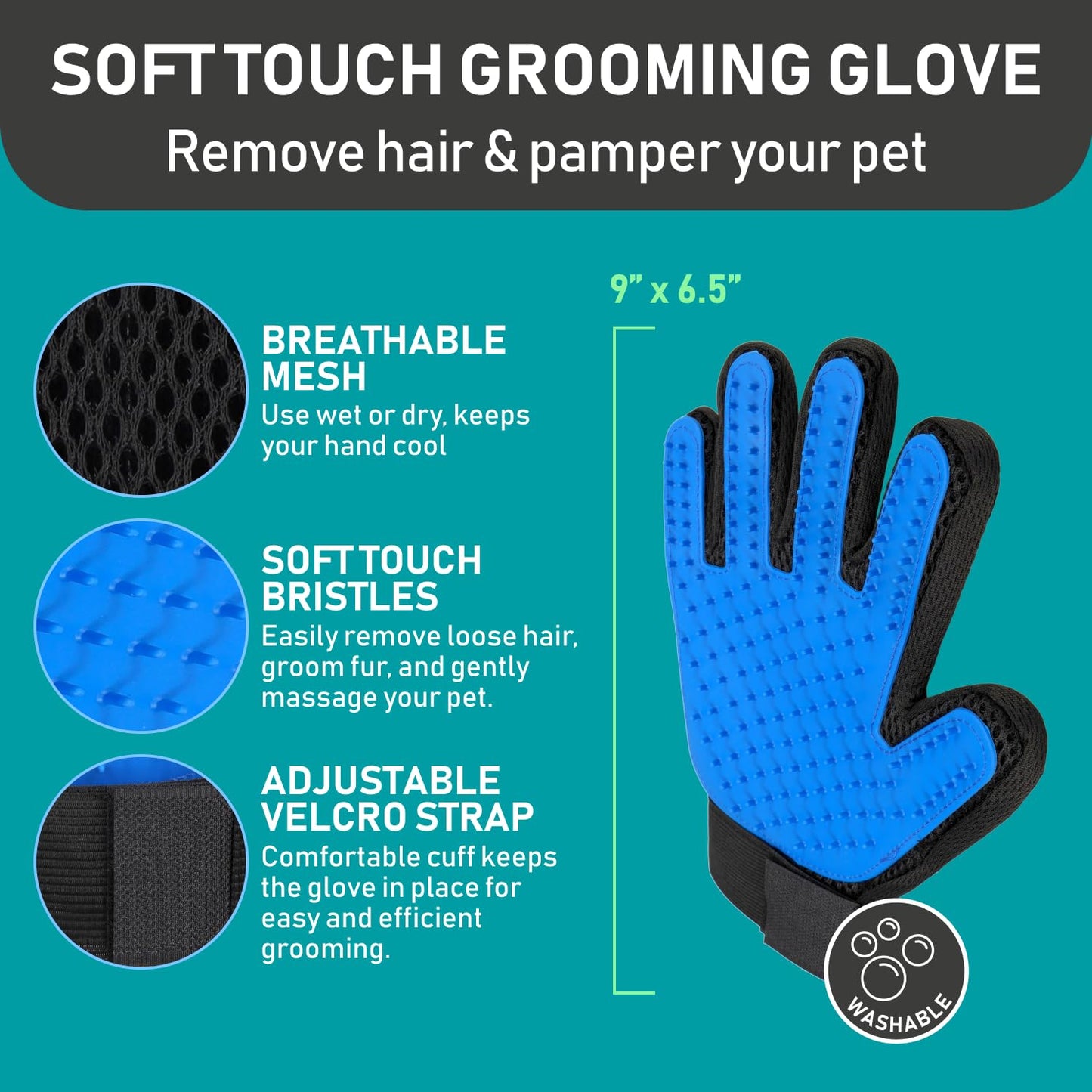 Pet Grooming Brush and 2X Grooming Gloves Combo - Double Sided Dematting, Deshedding Undercoat Rake for Dogs and Cats - Reduce Shedding Easily - Blue